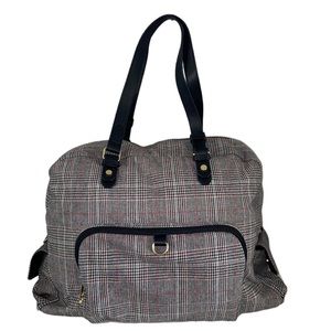 Madden Girl Double Strap Check Print Weekender Bag Gray Duffle Style Travel Bag